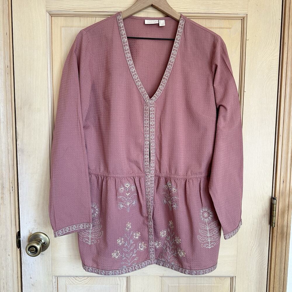 LOGO Lavish Lori Goldstein 100% Cotton Embroidered Peplum Top Boho Fairy Cottage